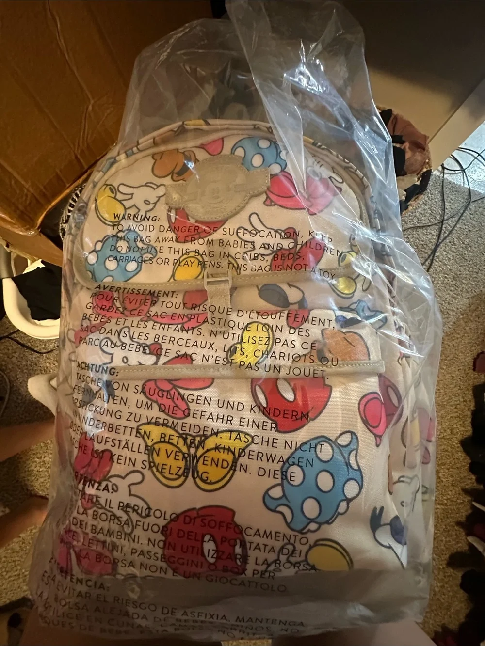 Disney Cream Multicolor Mickey & Friends Print Kids Backpack BÉIS